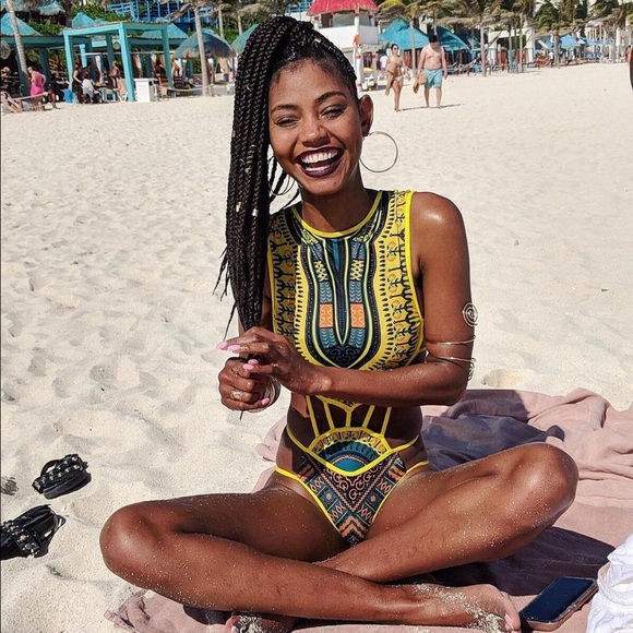 Sexy Yellow & Blue Tribal Monokini - Picture 4 of 12